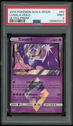 Pokemon TCG Lunala Holo Ultra Rare Sun & Moon Ultra Prism 62/156 PSA 9 MINT - Image 1