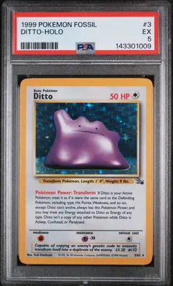 1999 POKEMON FOSSIL #3 DITTO-HOLO PSA 5 - Image 1
