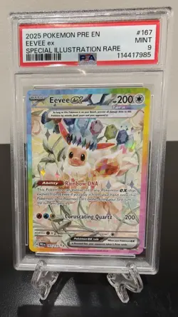 2025 POKEMON PRE EN-PRISMATIC EVOLUTIONS ILLUSTRATION RARE #167 EEVEE EX PSA 9 - Image 1