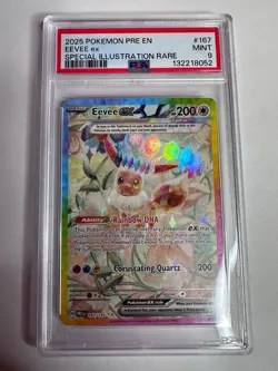 2025 POKEMON PRE EN-PRISMATIC EVOLUTIONS ILLUSTRATION RARE #167 EEVEE EX PSA 9 - Image 1