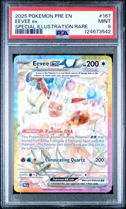 2025 POKEMON PRE EN-PRISMATIC EVOLUTIONS ILLUSTRATION RARE #167 EEVEE EX PSA 9 - Image 1