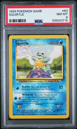 PSA 8 NM-MINT Pokemon TCG Squirtle 063/102 Base Set Vintage WOTC Slab - Image 1