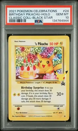 2021 Pokemon PSA Gem Mint 10 Birthday Pikachu Celebrations Classic Coll. #24 - Image 1