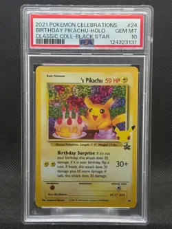 2021 PSA 10 GEM MINT POKEMON CELEBRATIONS CLASSIC COLL #24 BIRTHDAY PIKACHU-HOLO - Image 1