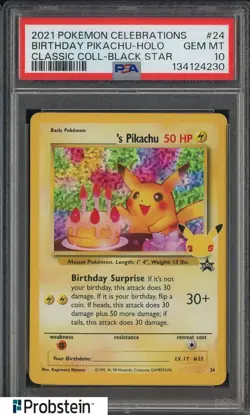 2021 Pokemon Celebrations Classic BSP #24 Birthday Pikachu Holo PSA 10 GEM MINT - Image 1