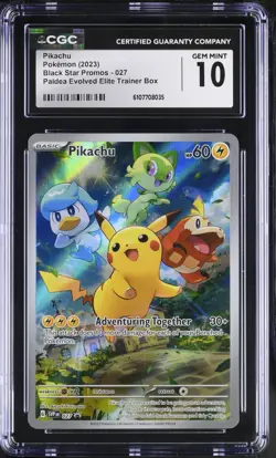 CGC 10 GEM MINT Pikachu 027/SVP Black Star PROMO Paldea Evolved ETB Pokemon Card - Image 1