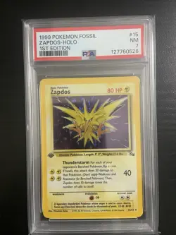 Pokemon Zapdos Fossil 1st Edition Holo 15/62 English 1999 PSA 7 - Image 1