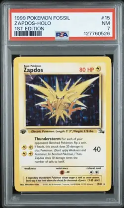 Pokemon Zapdos Fossil 1st Edition Holo 15/62 English 1999 PSA 7 - Image 3
