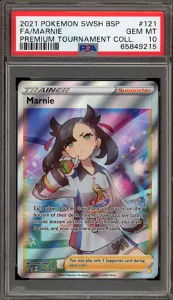 Pokemon Marnie Premium Tournament Coll. Black Star Full Art Promo SWSH121 PSA 10 - Image 1