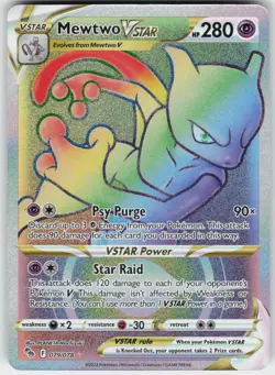Mewtwo VSTAR (79) Rainbow (Secret) 079/078 Secret Rare Holo Pokemon GO NM - Image 1