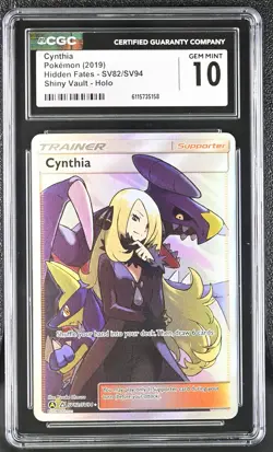 CGC 10 GEM MINT Cynthia Hidden Fates SV82/SV94 Shiny Vault Holo Pokemon Card - Image 1