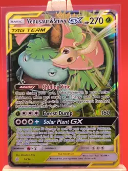Venusaur & Snivy Tag Team GX 1/236 Cosmic Eclipse Ultra Rare Pokemon Card * New - Image 1
