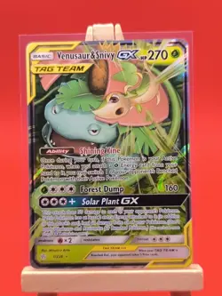 Venusaur & Snivy Tag Team GX 1/236 Cosmic Eclipse Ultra Rare Pokemon Card * New - Image 2