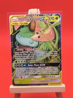 Venusaur & Snivy Tag Team GX 1/236 Cosmic Eclipse Ultra Rare Pokemon Card * New - Image 3