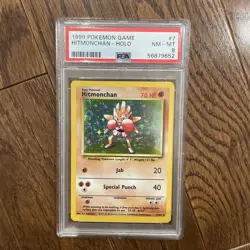 1999 Pokemon TCG Hitmonchan Base Set 7/102 Holo Unlimited Holo Rare PSA 8 - Image 1