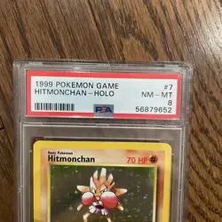 1999 Pokemon TCG Hitmonchan Base Set 7/102 Holo Unlimited Holo Rare PSA 8 - Image 2