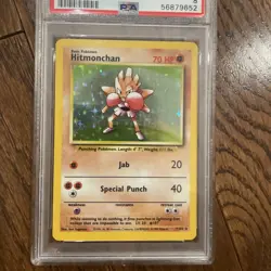 1999 Pokemon TCG Hitmonchan Base Set 7/102 Holo Unlimited Holo Rare PSA 8 - Image 3