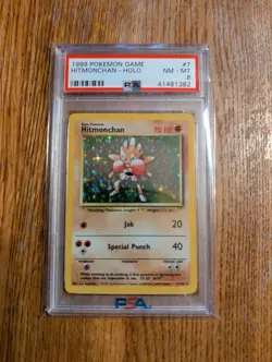 PSA 8 NM-MINT Pokemon TCG Hitmonchan Base Set 7/102 Holo Rare VINTAGE Slab - Image 1