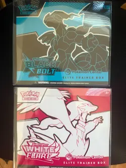 Pokemon Center Black Bolt and White Flare ETB Set Factory Sealed w/plastic cover - Image 1