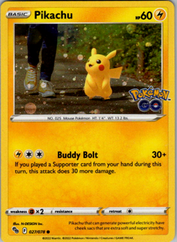 Pikachu 027/078 Common Pokemon GO Pokemon NM - Image 1
