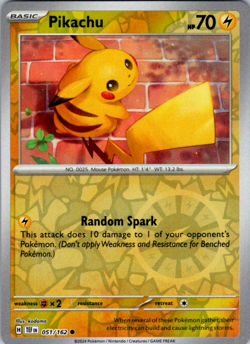 Pikachu 051/162 Reverse Holo Common Pokemon TCG S&V Temporal Forces - Image 1