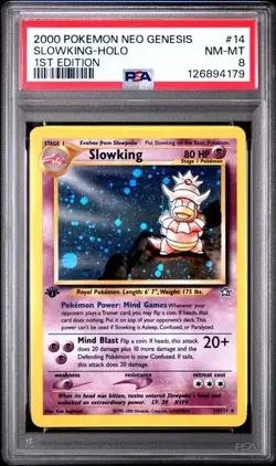 Pokemon TCG Slowking 1st Edition Holo Neo Genesis #14 PSA 8 - Image 1