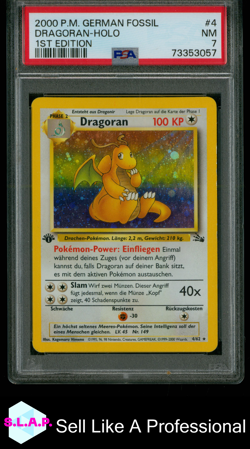 DRAGORAN 1ST EDITION POKEMON 4 2000 FOSSIL HOLO DEUTSCH PSA 7 NM - Image 1