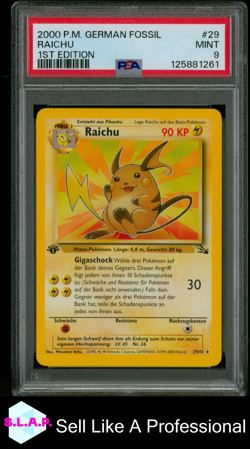 RAICHU 1ST EDITION POKEMON GERMAN FOSSIL 2000 29 PSA 9 - Image 1