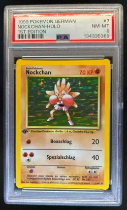 1999 Pokemon German 1st Edition Hitmonchan Nockchan Holo #7/102 PSA 8 - Image 1