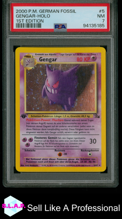 GENGAR-HOLO 1ST EDITION POKEMON GERMAN FOSSIL 2000 5 PSA 7 - Image 1