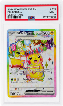 2024 Pokemon Scarlet and Violet Surging Sparks Pikachu Ex Ultra Rare #219 PSA 9 - Image 1