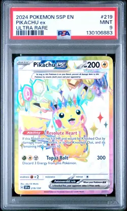 2024 POKEMON SSP EN-SURGING SPARKS ULTRA RARE #219 PIKACHU EX PSA 9 - Image 1