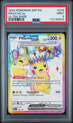 2024 POKEMON SSP EN-SURGING SPARKS ULTRA RARE #219 PIKACHU EX PSA 9 - Image 1