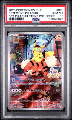 2023 POKEMON JAPANESE SV-P PROMO #098 DETECTIVE PIKACHU PSA 10 - Image 1