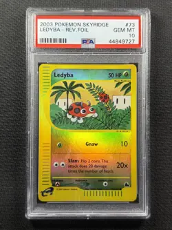 Pokemon Cards PSA 10 Gem Mt Ledyba Rev Foil Skyridge E-Series 2003 Rare 73/144 - Image 1