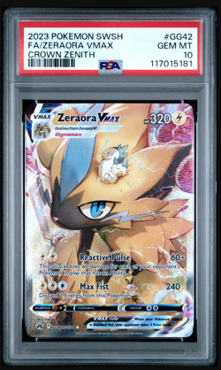 2023 POKEMON SWORD & SHIELD CROWN ZENITH #GG42 FULL ART/ZERAORA VMAX PSA 10 - Image 1
