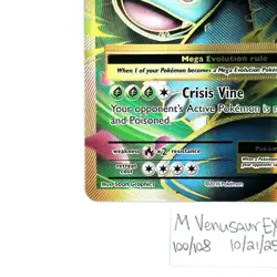 M Venusaur EX 100/108 Evolutions Full Art Mega Pokemon TCG LP - Image 3