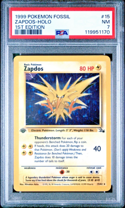 PSA 7 1999 Pokemon 1st Edition Fossil Zapdos Holo 15/62 Holo Foil WOTC - Image 1