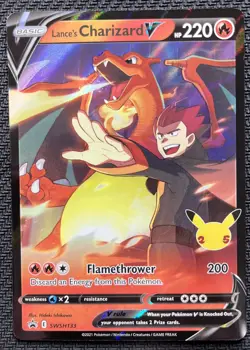 Lance's Charizard V SWSH133 Celebrations Black Star Promo Holo Pokemon Card NM - Image 1