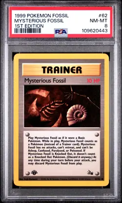 1999 POKEMON FOSSIL #62 MYSTERIOUS FOSSIL 1ST EDITION PSA MINT 8 - Image 1