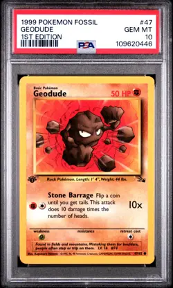 1999 POKEMON FOSSIL #47 GEODUDE 1ST EDITION PSA 10 - Image 1