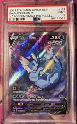 Vaporeon v SWSH181 Sword & Shield Promo Holo Pokemon TCG Card Mint PSA 9 - Image 1