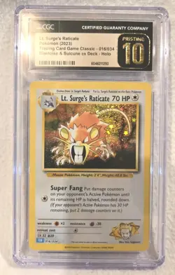 CGC Pristine 10 Lt. Surge's Raticate 016/034 Trading Card Game Classic Holo - Image 1