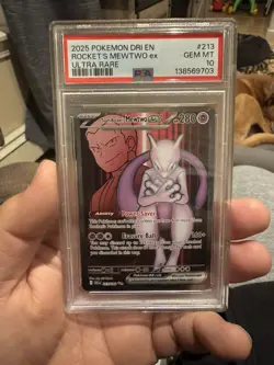 2025 Pokemon Destined Rivals Team Rocket's Mewtwo Ultra Rare #213/182 PSA 10 - Image 1