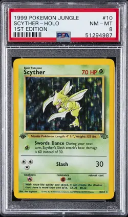 1999 POKEMON JUNGLE 1ST EDITION #10 SCYTHER-HOLO PSA 8 - Image 1