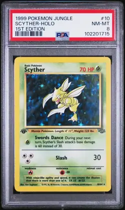 1999 Pokemon Jungle 1st Edition #10 Scyther - Holo PSA 8 - Image 1