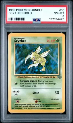 1999 POKEMON JUNGLE #10 SCYTHER-HOLO PSA 8 - Image 1