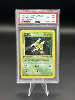 1999 Pokemon Jungle Scyther 10/64 1st Edition Holo PSA 8 - Image 1
