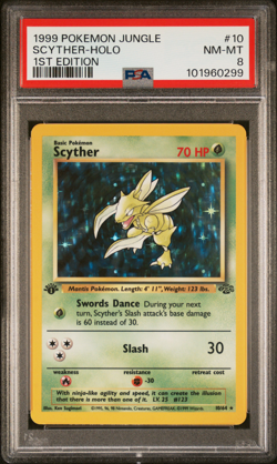 1999 POKEMON JUNGLE #10 SCYTHER-HOLO 1ST EDITION PSA 8 - Image 1