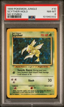 1999 POKEMON JUNGLE #10 SCYTHER-HOLO NO SYMBOL PSA 8 - Image 1